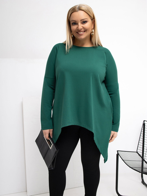 Ciemnozielona długa bluzka plus size z bawełny
