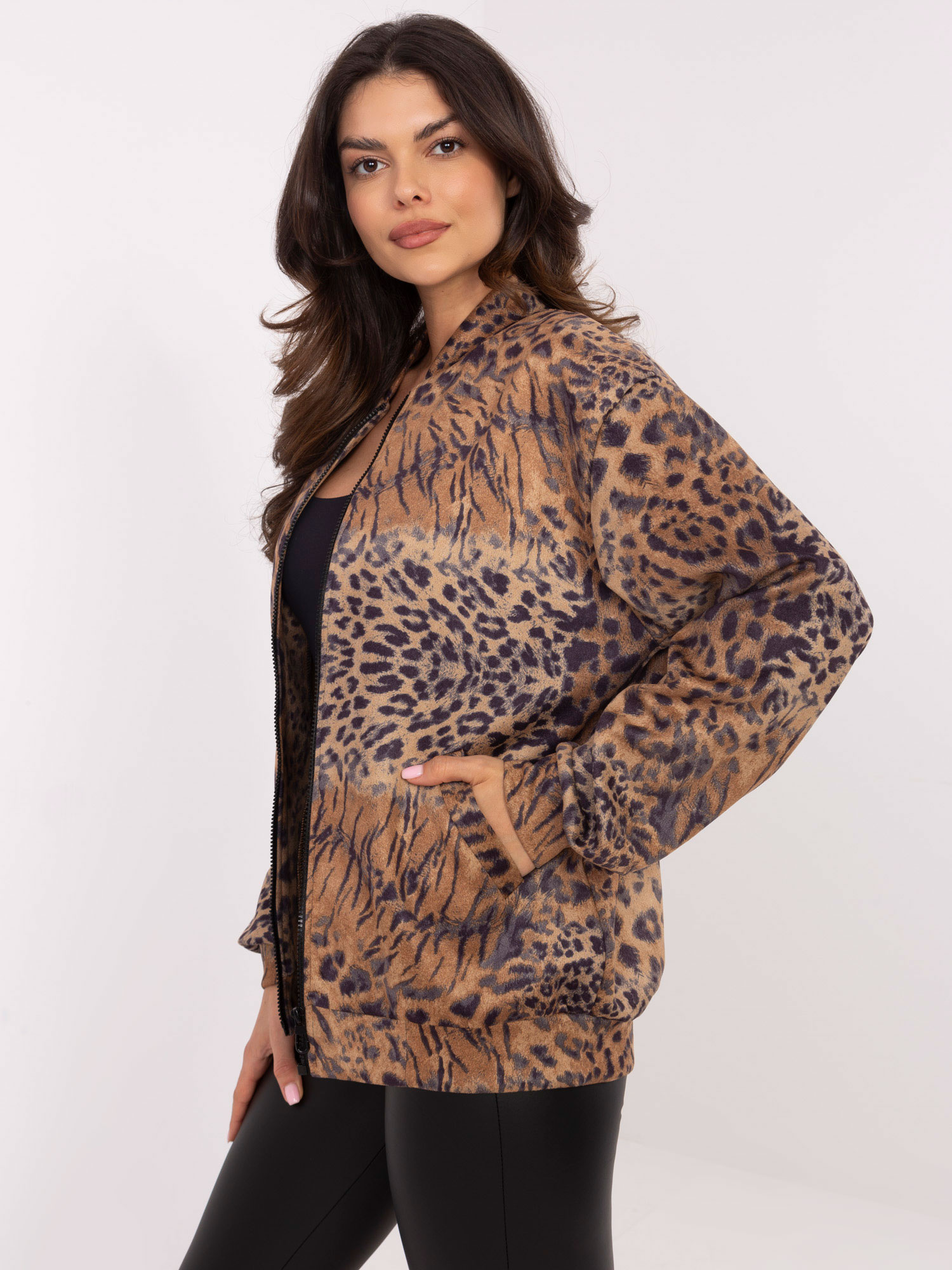 Hurt Camelowa rozpinana bluza w panterkę z eko zamszu 