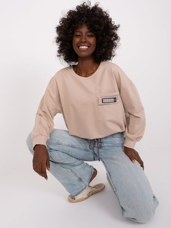 Hurt Beżowa krótka bluzka na co dzień ze ścigaczem