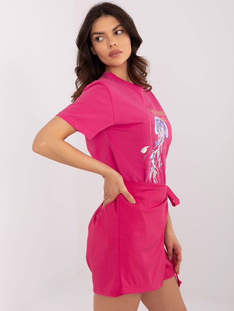 Hurtownia Fuksjowy bawełniany t-shirt z nadrukiem