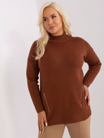 Hurt Brązowy damski sweter plus size z wiskozą