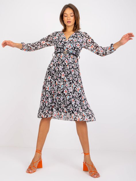 Czarna sukienka z nadrukiem w kwiaty Girona