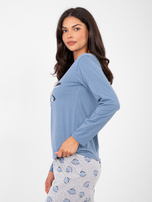 Brudnoniebieska dwuczęściowa piżama z nadrukiem