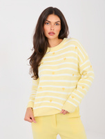 Jasnożółty damski sweter oversize z haftem