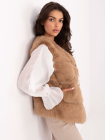 Camelowa futrzana kamizelka z kieszeniami