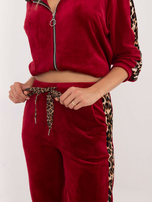 Hurtownia Bordowy welurowy komplet z motywem zwierzęcym