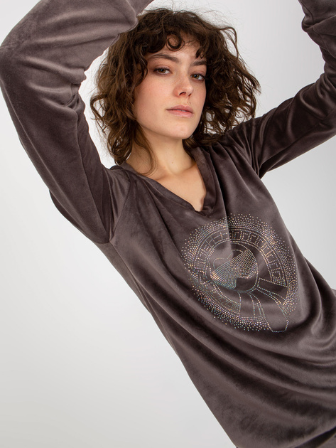 Hurtownia Ciemnoszary damski komplet welurowy z aplikacją