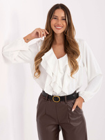 Ecru wizytowa bluzka z żabotem RUE PARIS 