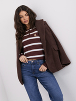 Brauner Damen-Polo-Pullover mit gesticktem Bären.