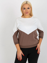 Hurt Ecru-brązowa bluzka plus size basic z rękawem 3/4
