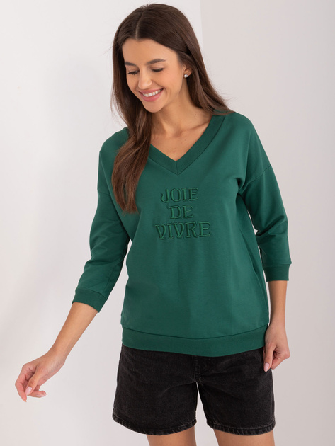 Hurtownia Ciemnozielona damska bluzka na co dzień napisem