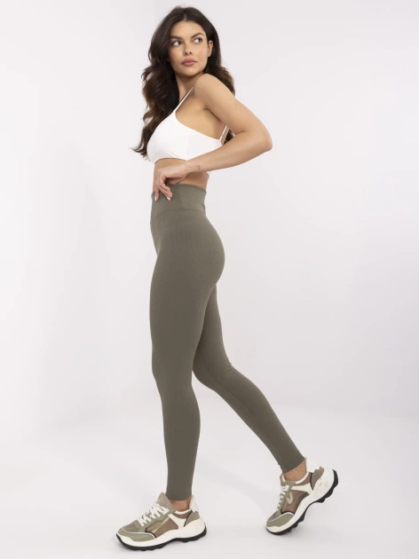 Khaki sportowe legginsy basic z bawełny