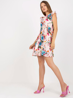 Hurtownia Jasnoróżowa mini sukienka w kwiaty z falbaną