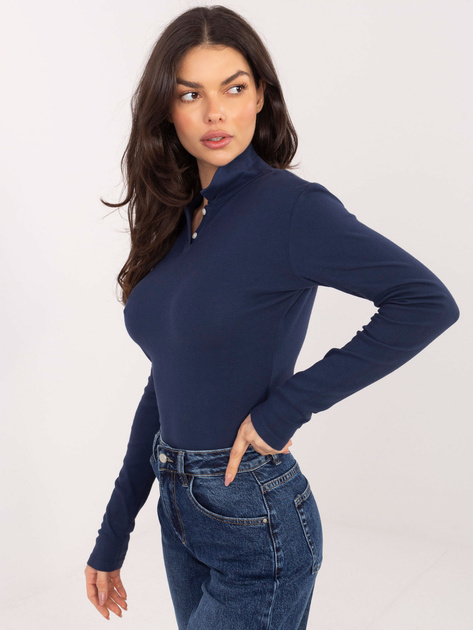 Granatowa dopasowana bluzka basic z bawełny