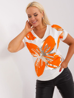 Hurtownia Ecru-pomarańczowa bluzka plus size ze ściągaczami