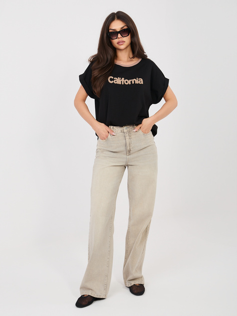 Czarna bawełniana bluzka z wypukłym napisem