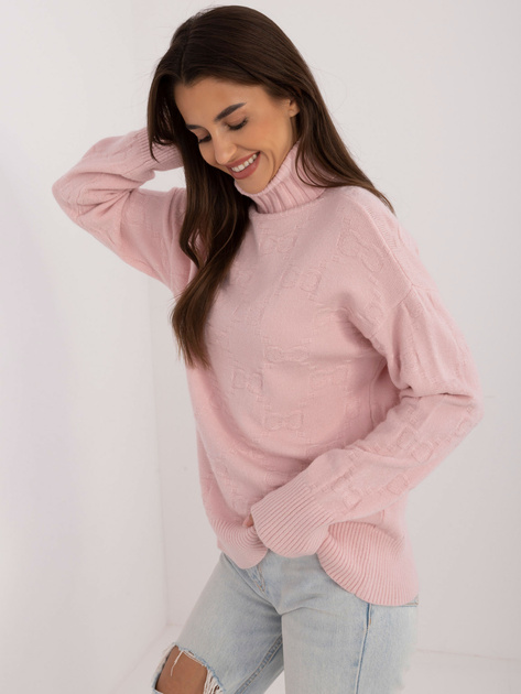 Hurt Jasnoróżowy sweter z golfem o kroju oversize