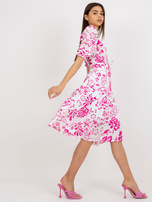 Hurt Biało-fuksjowa rozkloszowana sukienka z printem