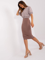 Hurt Ciemnobeżowy komplet casualowy z bluzką w paski