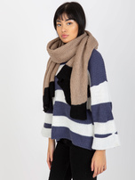 Hurtownia Beżowo-czarny długi szal damski z dzianiny