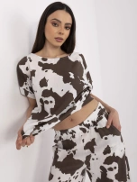 Brązowo-biały letni komplet w krowi wzór 