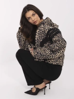 Black-camel windbreaker jacket with print.