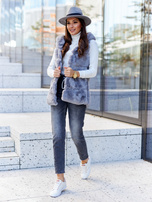 Szara kamizelka futrzana z kapturem Foggia OCH BELLA