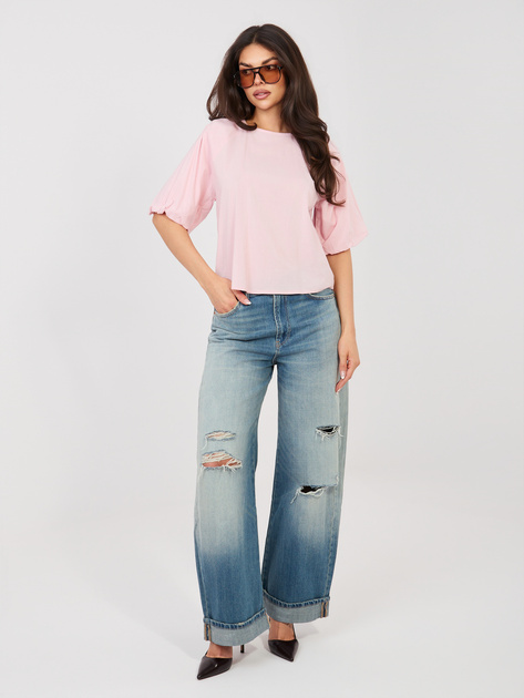 Pastelowa różowa damska bluzka z krótkim rękawem SUBLEVEL