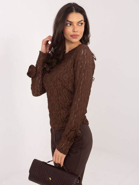 Czekoladowa elegancka bluzka z koronki