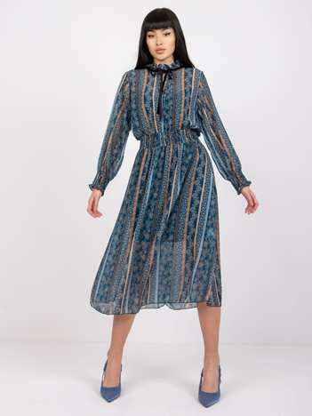 Ciemnoniebieska sukienka we wzory Ava