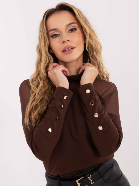 Brązowa elegancka bluzka z długim rękawem RUE PARIS 