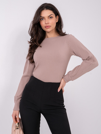 Ciemnobeżowa bluzka w prążek RUE PARIS