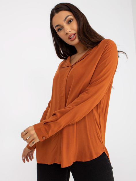 Hurtownia Jasnobrązowa bluzka koszulowa z wiskozy