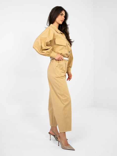 Camelowe bawełniane spodnie carrot