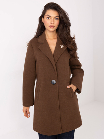 Brązowy piankowy płaszcz z broszką RUE PARIS