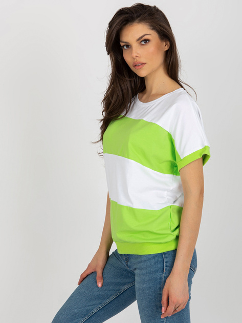 Hurt Biało-jasnozielona bluzka basic z krótkim rękawem