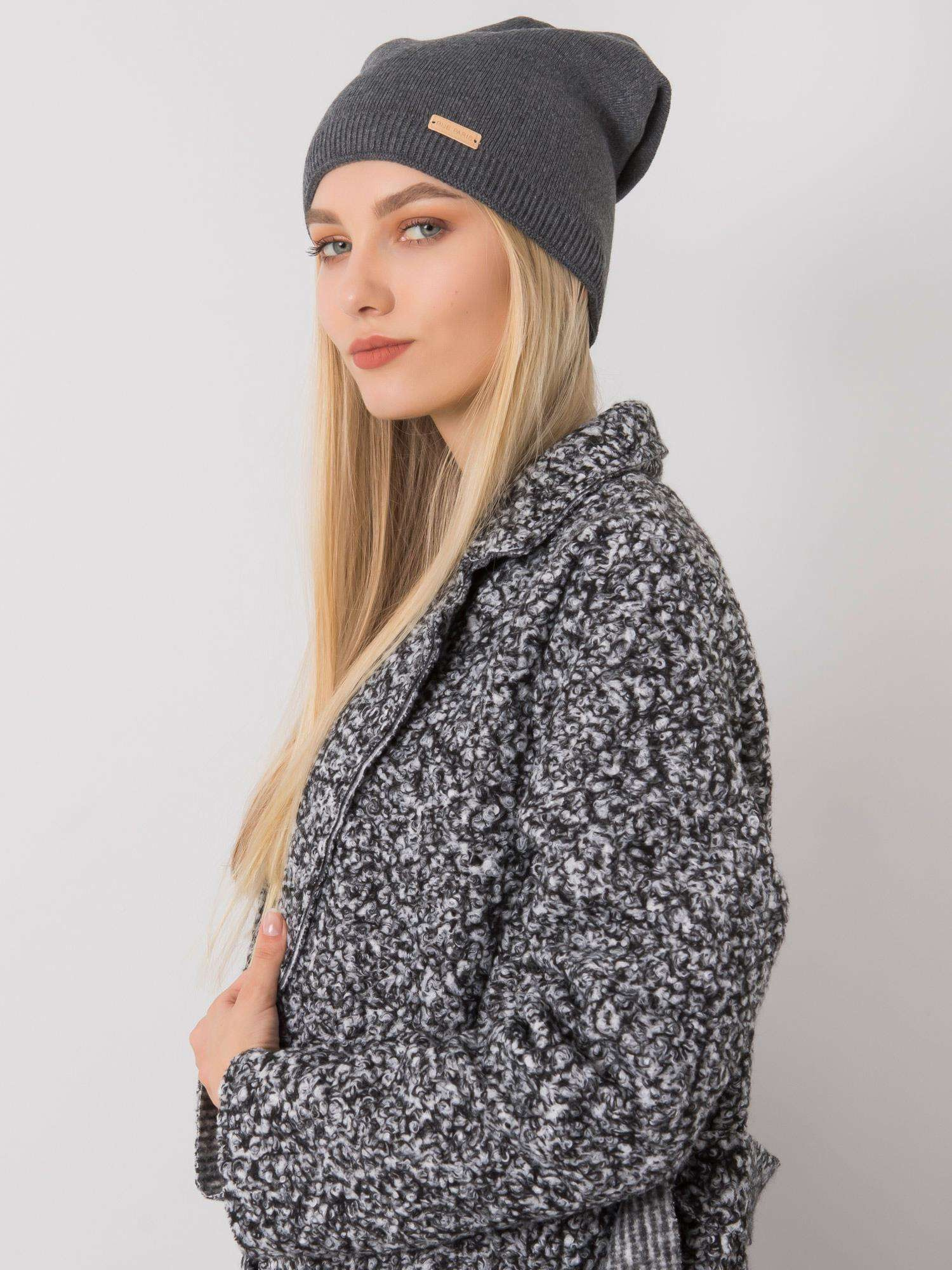 Dunkelgraue Beanie-Mütze RUE PARIS.