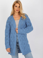 Großhandel Blau offener Strickcardigan ohne Verschluss.