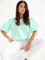 Miętowa bawełniana bluzka z bufiastym rękawem