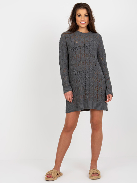 Hurt Ciemnoszara sukienka dzianinowa w ażurowy wzór