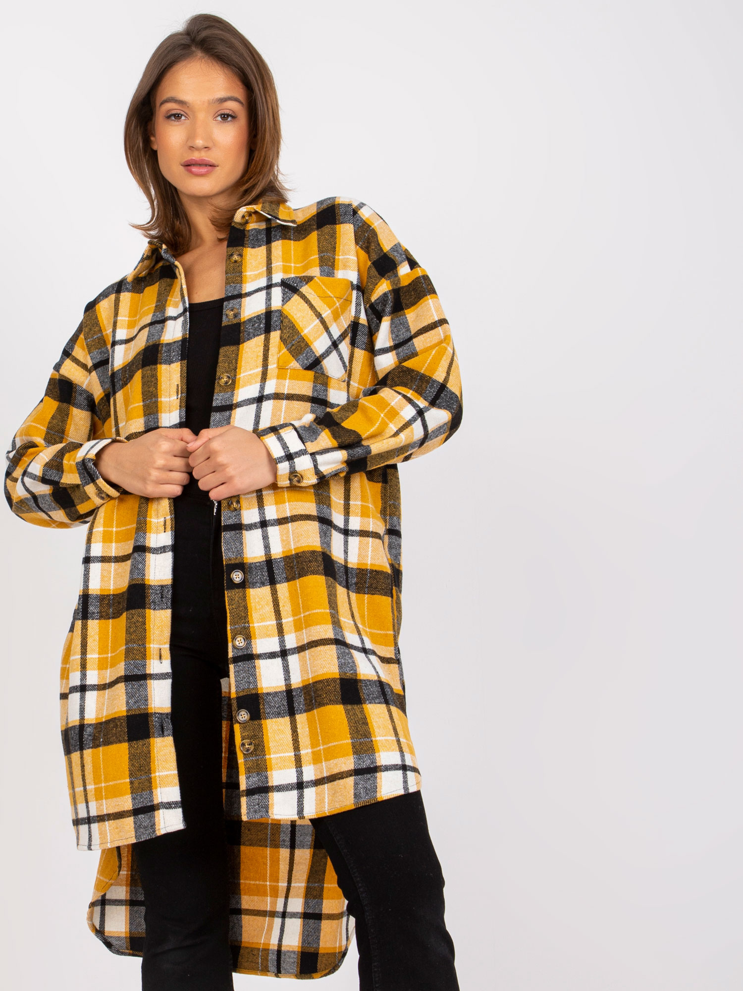 Yellow and Black Jolanta Cotton Long Shirt
