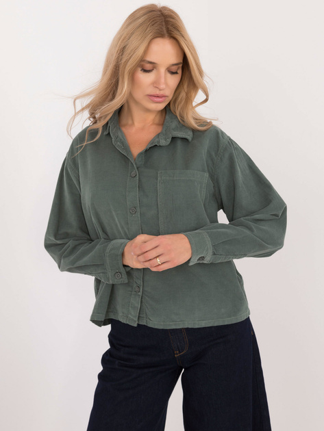 Hurt Ciemnozielona sztruksowa koszula oversize na guziki SUBLEVEL