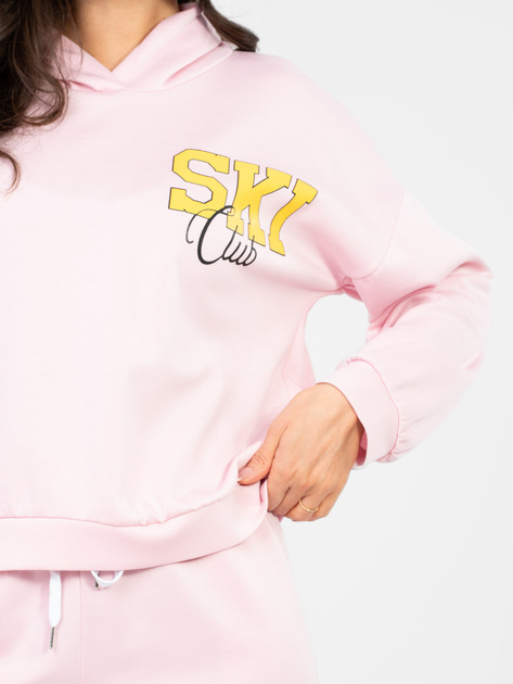 Pastelowy różowy casualowy komplet z nadrukiem RUE PARIS