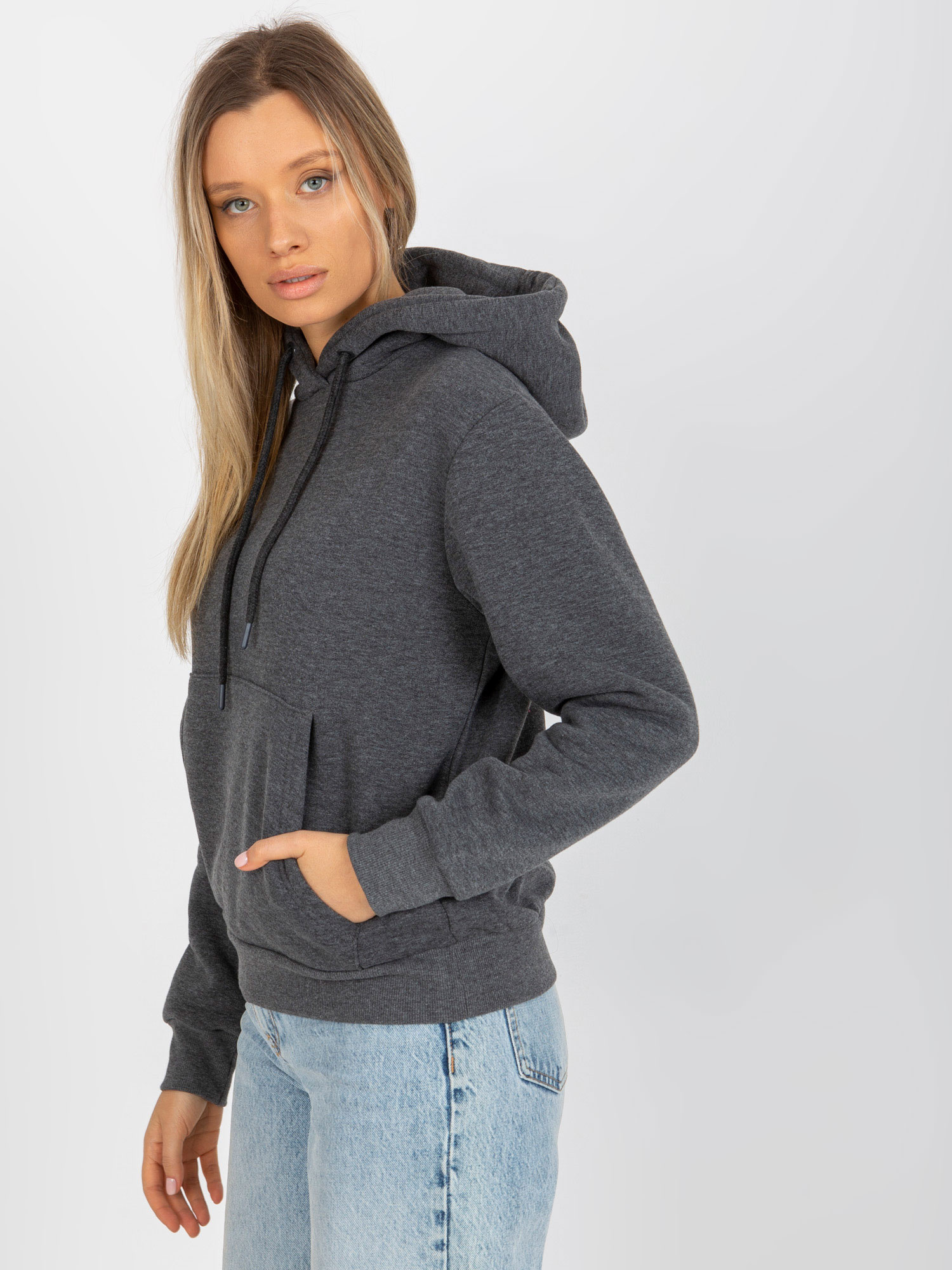 Ciemnoszara dresowa bluza basic kangurka RUE PARIS