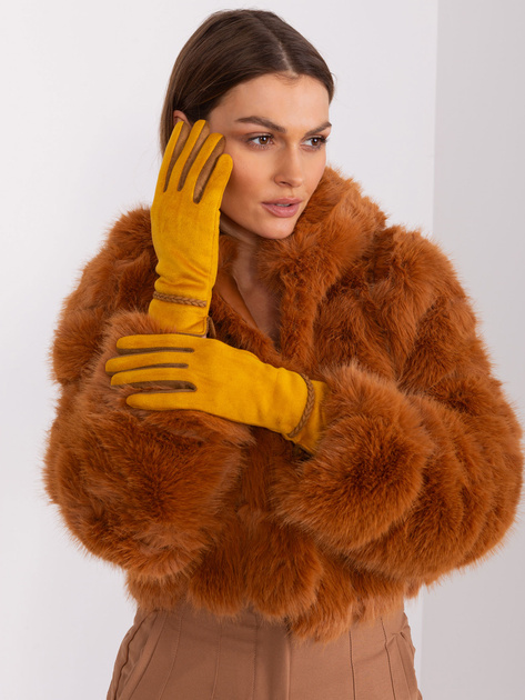 Hurt Ciemnożółte rękawiczki z ozdobnym paskiem