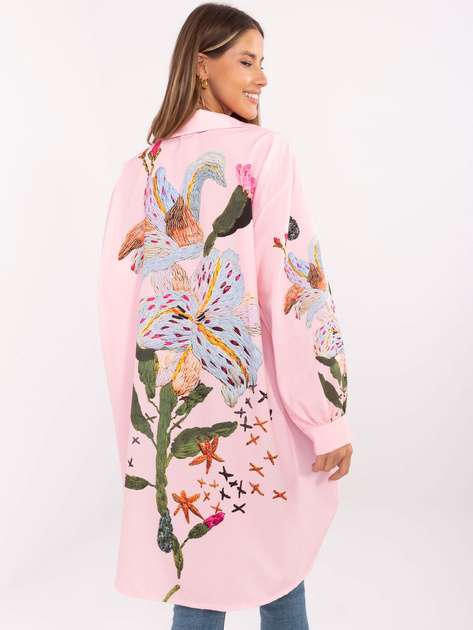 Hurt Jasnoróżowa długa koszula oversize z nadrukiem