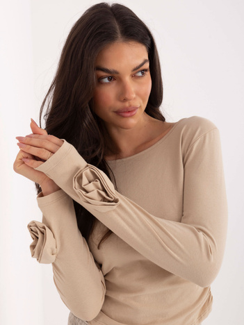 Beżowa krótka bluzka z długim rękawem