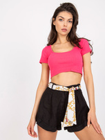 Czarne lniane szorty casualowe z wiązaniem