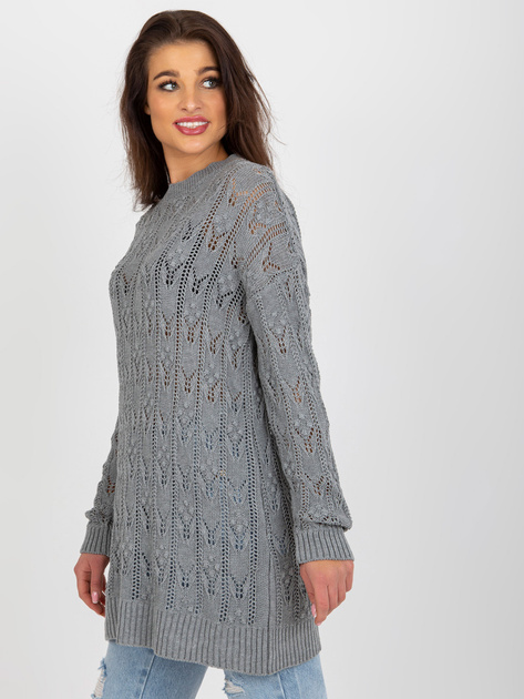 Hurt Szara ażurowa sukienka dzianinowa z długim rękawem