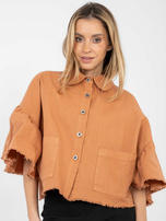 Ceglasta jeansowa kurtka z rękawem 3/4 RUE PARIS 